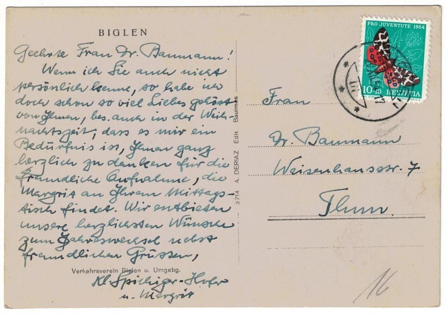 Cartoline postali: Biglen, gelaufen 1954 – Usato da Frauenfeld venduto da POML 1