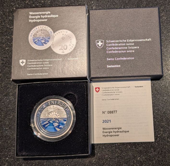 Tutti le monete: 2021 20 Franken Silber pp Wasserenergie Box – Nuovo (secondo la descrizione) da Arch venduto da moneyswiss