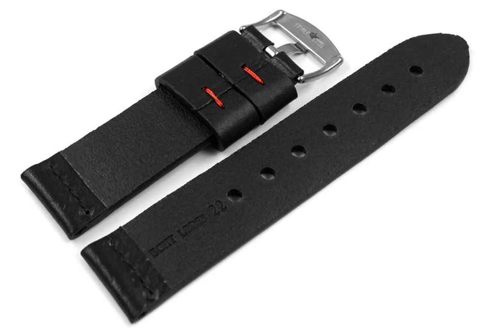 Uhrenarmband Ranger massives Kalbsleder 22mm schwarz/rot 2