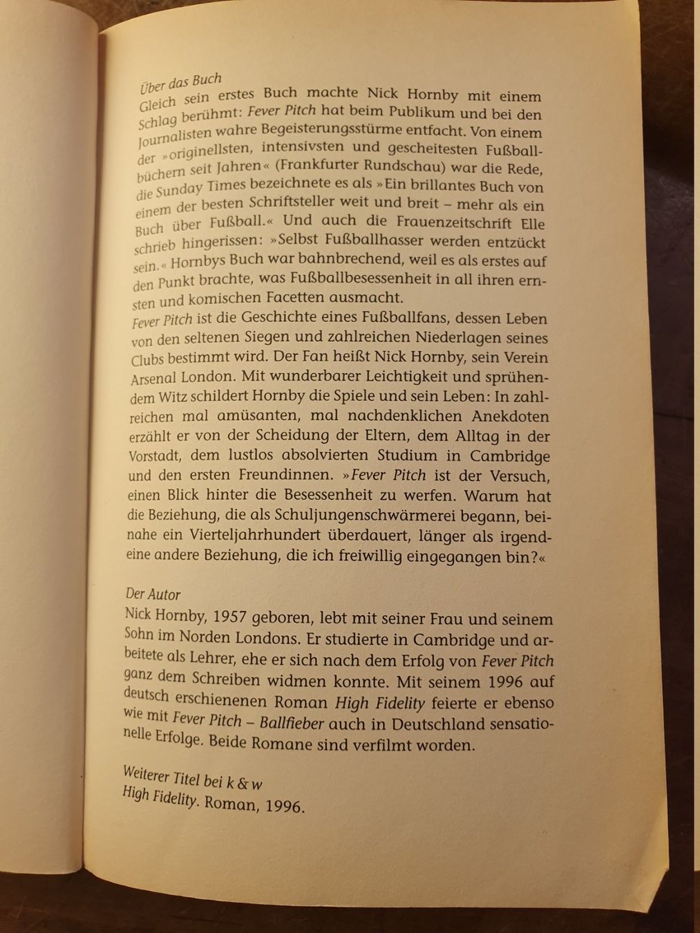 Bücher: Fever Pitch - Nick Hornby – Gebraucht aus Zürich von loosebone 1