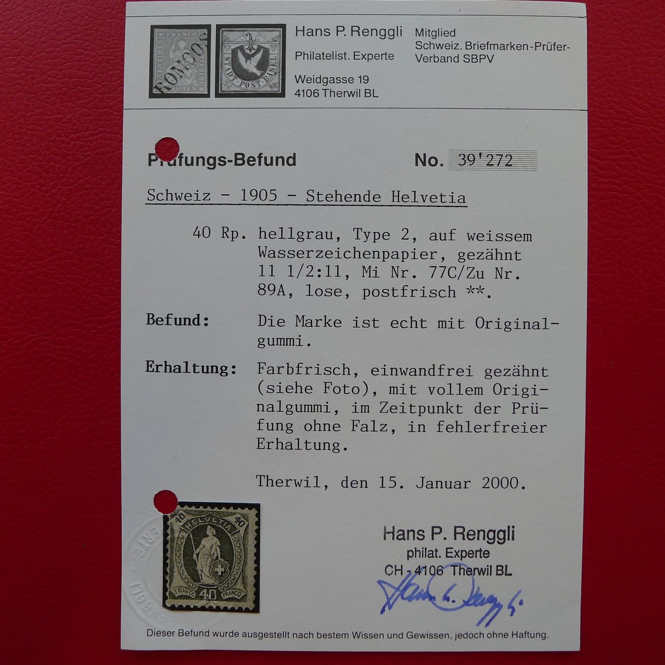Tutti i francobolli: 1907, Stehende Helvetia 89A postfrisch **, Kat: 550.-+ – Usato da Sursee venduto da Luzernerraute 2
