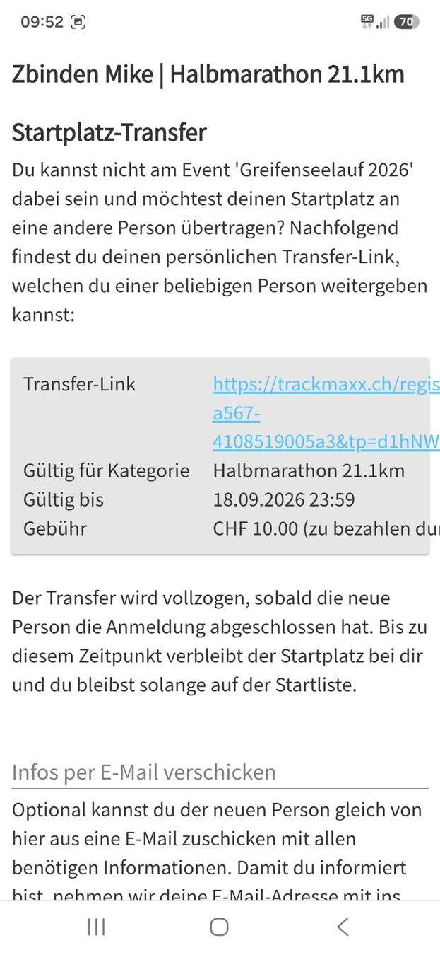 Biglietti: Startnummer Greifenseelauf 19. Sept. 2026 – Nuovo e nell'imballaggio originale da Zürich venduto da mik_t7rr 1