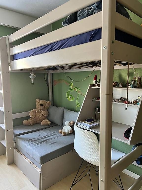Letti: Hochbett mit Schreibtisch und Bettsofa hellgrau – Usato da Zofingen venduto da vLo_ur 1