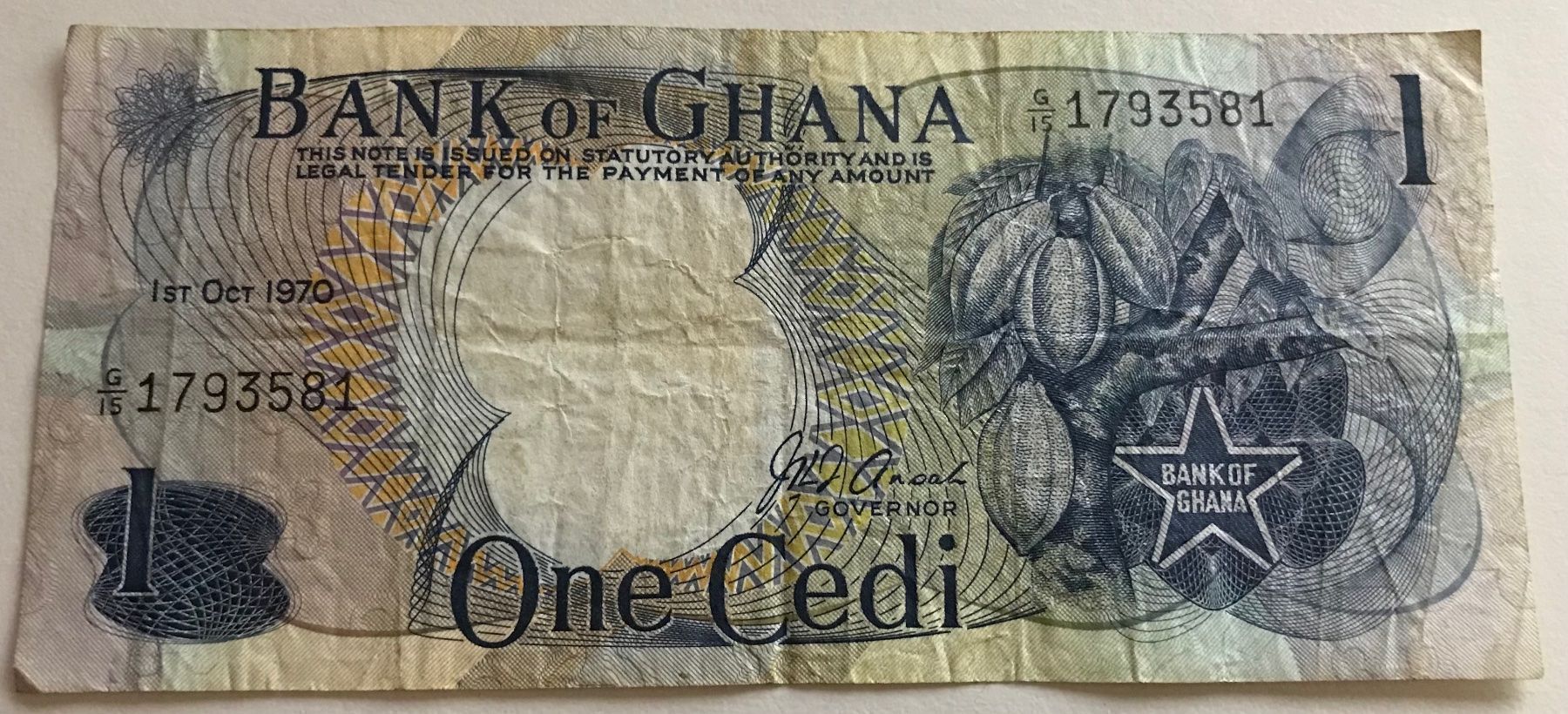 Banconote: Ghana 1 Cedi 1970 – Usato da Algetshausen venduto da Carrhard