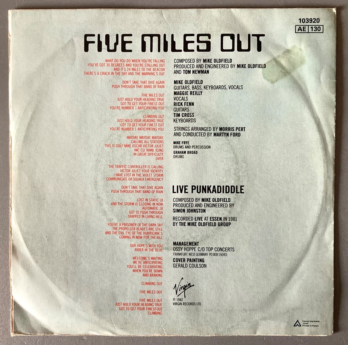 Schallplatten: MIKE OLDFIELD - FIVE MILES OUT – Gebraucht aus Poliez-Pittet von Newtown-Records 1