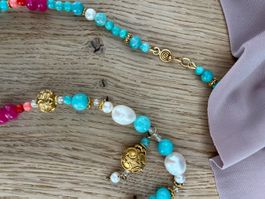 Schmuck-Set Boho-Stil gold-pink-türkis Nr. 26