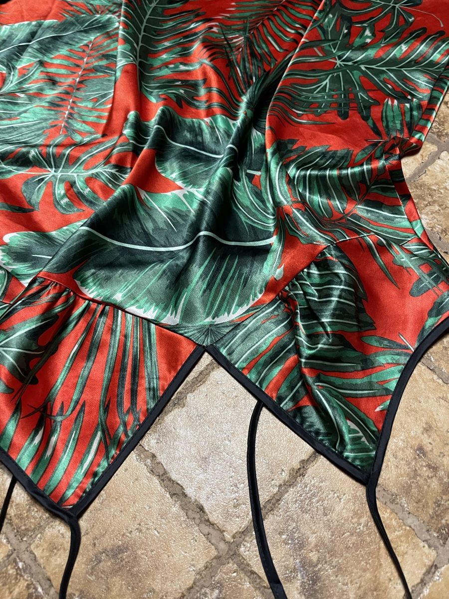Negligees & Pigiami: Chic Tropicale: Abito da notte di raso-Tg.L-Rosso e Verde – Nuovo (secondo la descrizione) da Gordevio venduto da LanaZimm 3
