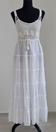  Sommerkleid Maxikleid weiss gehäkelt Gr S/M 100% Baumwolle