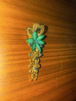 Vintage Haarspange mit Türkis und Blumen - Goldfarben!