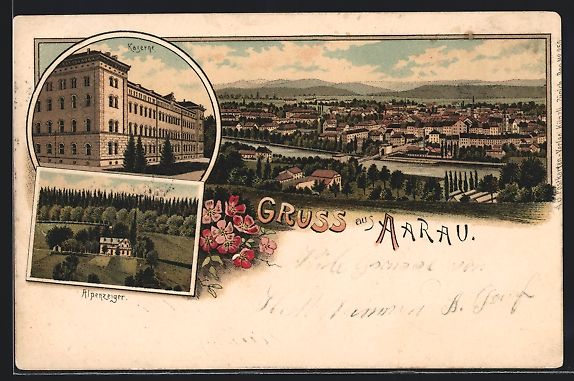 Ansichtskarten: Litho Aarau, Ortsansicht mit Kaserne und – Gebraucht aus Berlin von bartko-reher