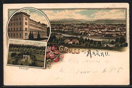 Litho Aarau, Ortsansicht mit Kaserne und