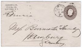5 Cents Garfield Briefumschlag von NEW YORK nach HAMBURG
