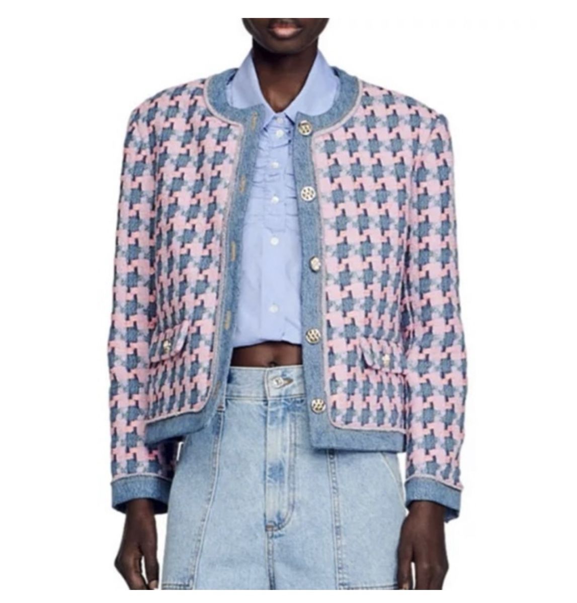 Sandro Giacche: Sandro philippa denim tweed jacket - 40 – Usato da Brugg AG venduto da Lovelux73