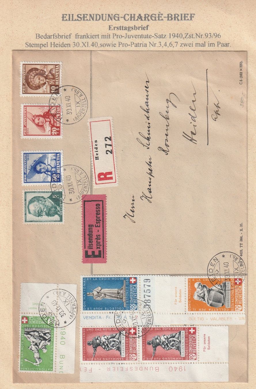 Alle Briefmarken: Eilsendung-Chargé-Brief-Ersttag 1940 – Gebraucht aus uttwil von Koehlerfred 1
