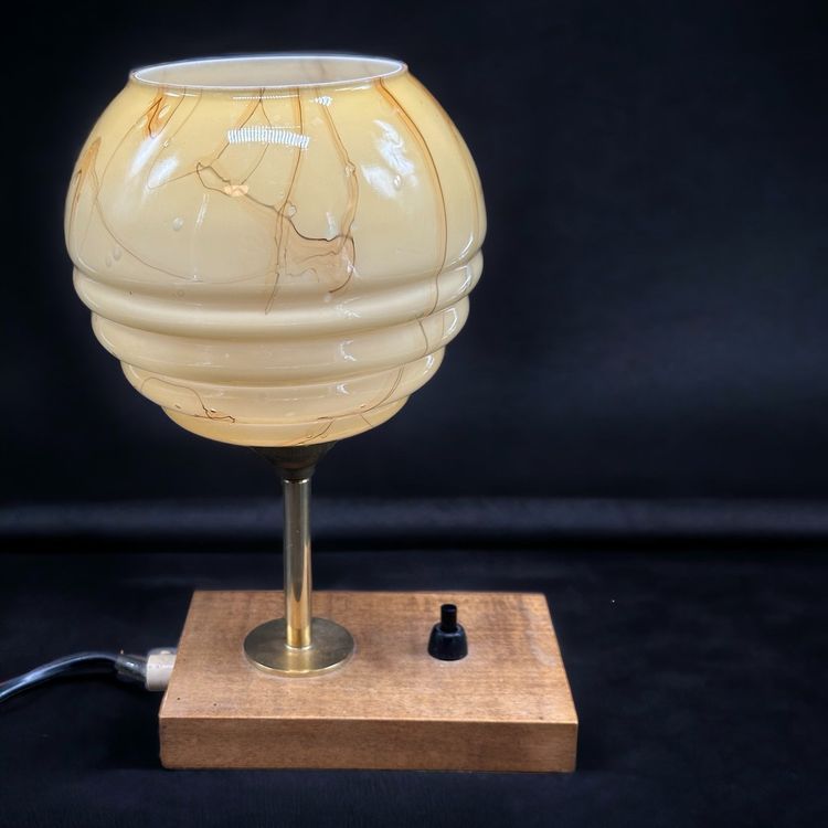 Ancienne Lampe En Bois Laiton Et Globe Opaline Ann es 1930 Gebraucht 