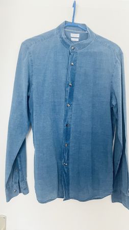 Herren Hemd Brunello Cucinelli blau Stehkragen Gr M