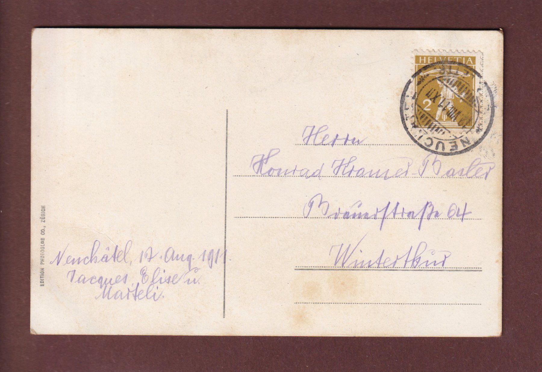 Cartoline postali: NEUCHÂTEL - 1911 – Usato da Pully venduto da nicecards 1