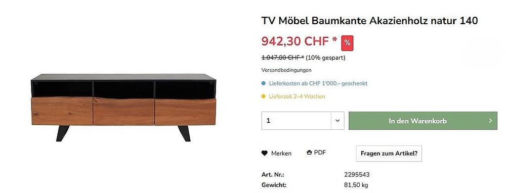 TV Möbel Baumkante Akazienholz natur 140 5