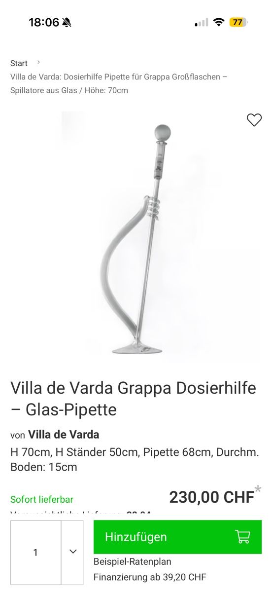 Bicchieri: Villa de Varda Grappa Dosierhilfe / Glas-Pipette – Usato da Muttenz venduto da Luigi_4133 3