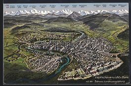Bern, Vogelschauansicht mit der Schweiz.