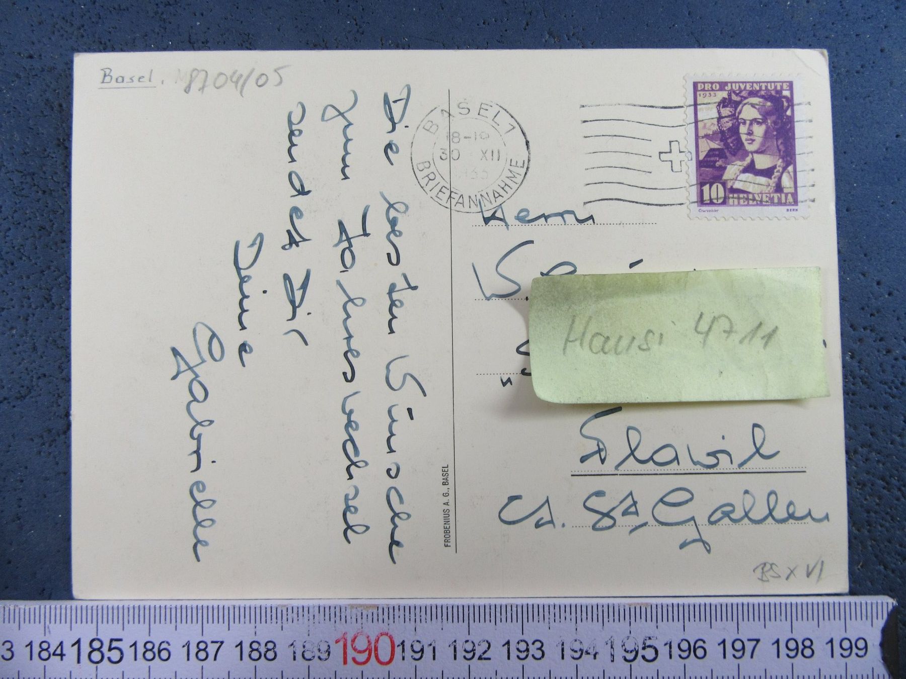 Ansichtskarten: BASEL   RITTERGASSE  PRO JUVENTUTE 1933 – Gebraucht aus Ettingen von Hausi4711 1