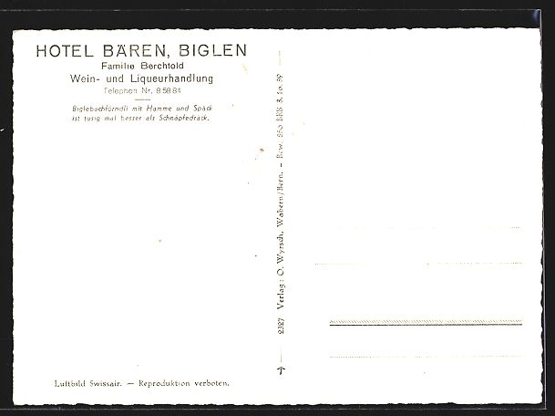 Ansichtskarten: Biglen, Teilansicht mit Hotel Bären, Fl – Gebraucht aus Berlin von bartko-reher 1
