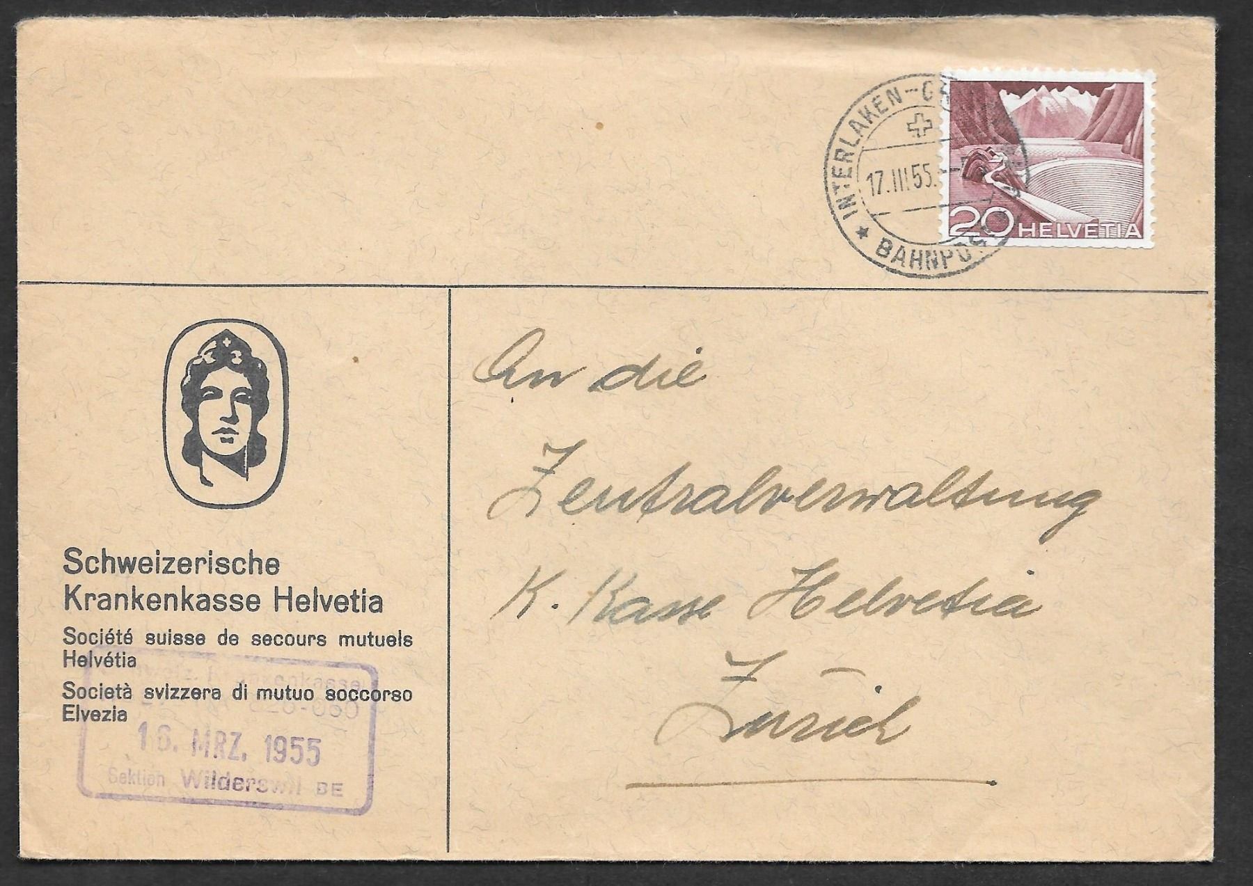 Alle Briefmarken: Bedarfsbrief Rollermarke 301ARM.01 Bahnpoststempel 17.3.1955 – Gebraucht aus Olten von clotaldi