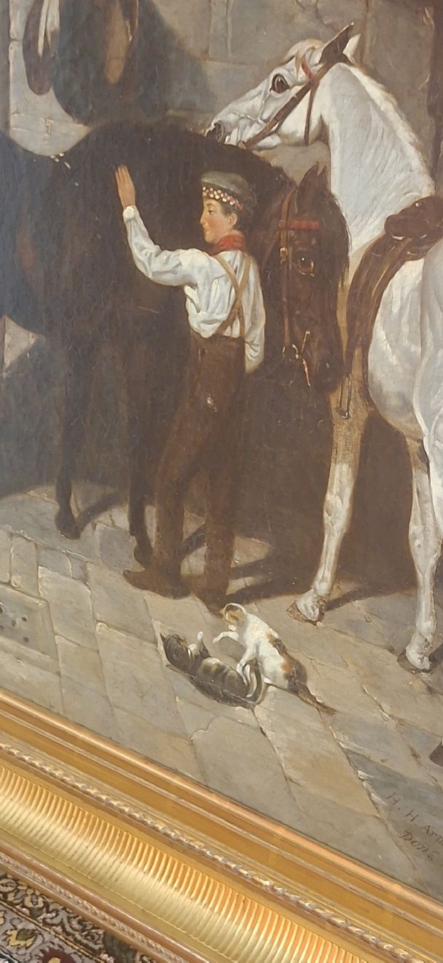 Dipinti: Ölgemälde H.H. Armstead "Stallszene mit Pferden" 1854 . – Usato da Dübendorf venduto da Babyl2945 7