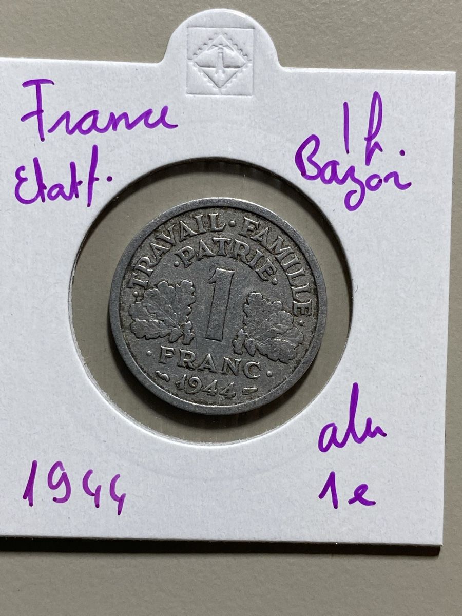Alle Münzen: France - 1 franc - 1944 – Gebraucht aus Payerne von Mike1682