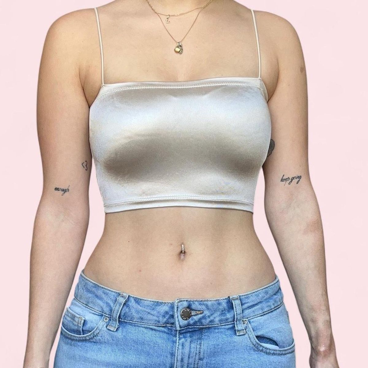 Pull&Bear Top: Crop Top Pull&Bear glänzend beige Grösse S – Usato da Steffisburg venduto da rom_hc9q