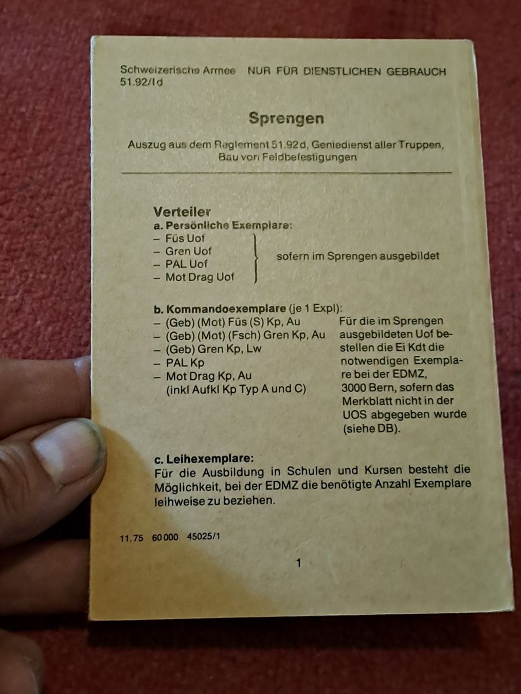 Libri: Reglement " Sprengen,  Faltblatt  " – Usato da St.Gallen venduto da Infanteriewerk 1