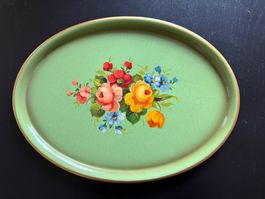 Grünes Vintage Serviertablett mit Blumenmuster, Top!