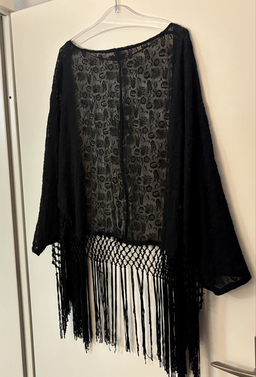 Arte internazionale: Caftan Mango schwarz Spitze Fransen – Nuovo (secondo la descrizione) da Baden venduto da Tiffany6878 6