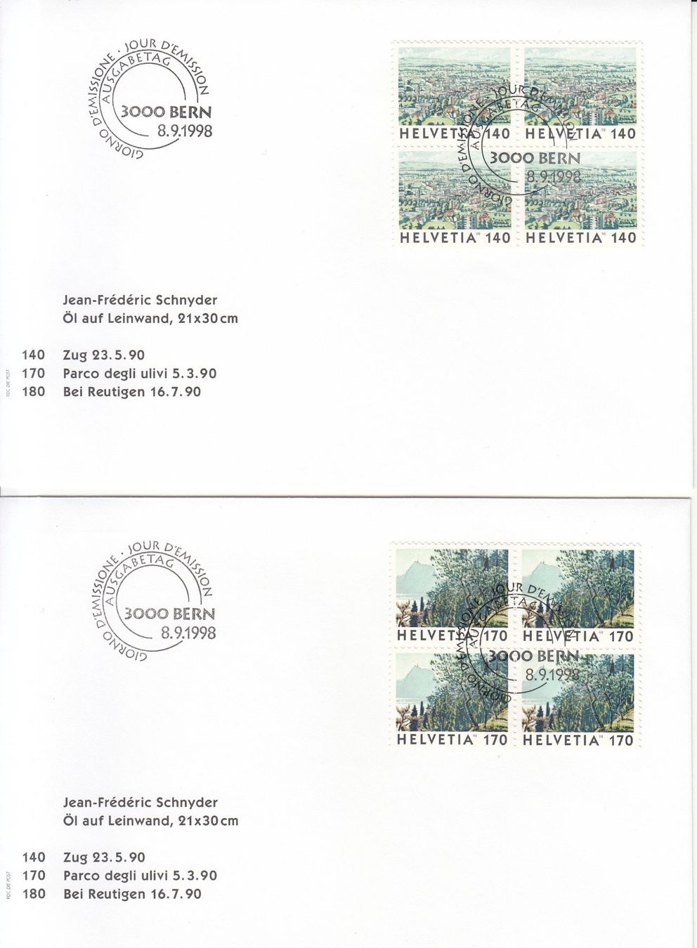 Tutti i francobolli: SBK 943 - 951 im 4er-Block FDC – Usato da Bürglen TG venduto da StampGraf 4