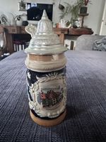Bierkrug Münchnen Hofbräuhaus Keramik mit Deckel Zinn ca. 20