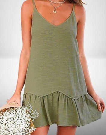 💚 Leinenkleid mit Spaghettiträgern in Grün 🌿👗