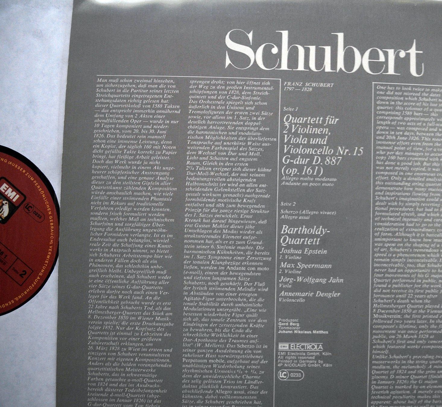 Dischi in vinile: Schubert Streichquartett Nr.15  - LP GEWASCHEN – Usato da Unterseen venduto da vinylmore 1