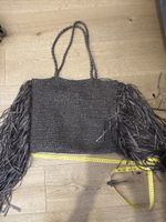 Borsa a spalla intrecciata marrone con frange nuova