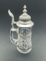 Vintage Crystal Beer Stein with Pewter Lid
