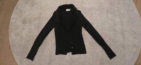 Hennes Strickjacke mit Fellkragen, Schwarz, Gr. S – Top!