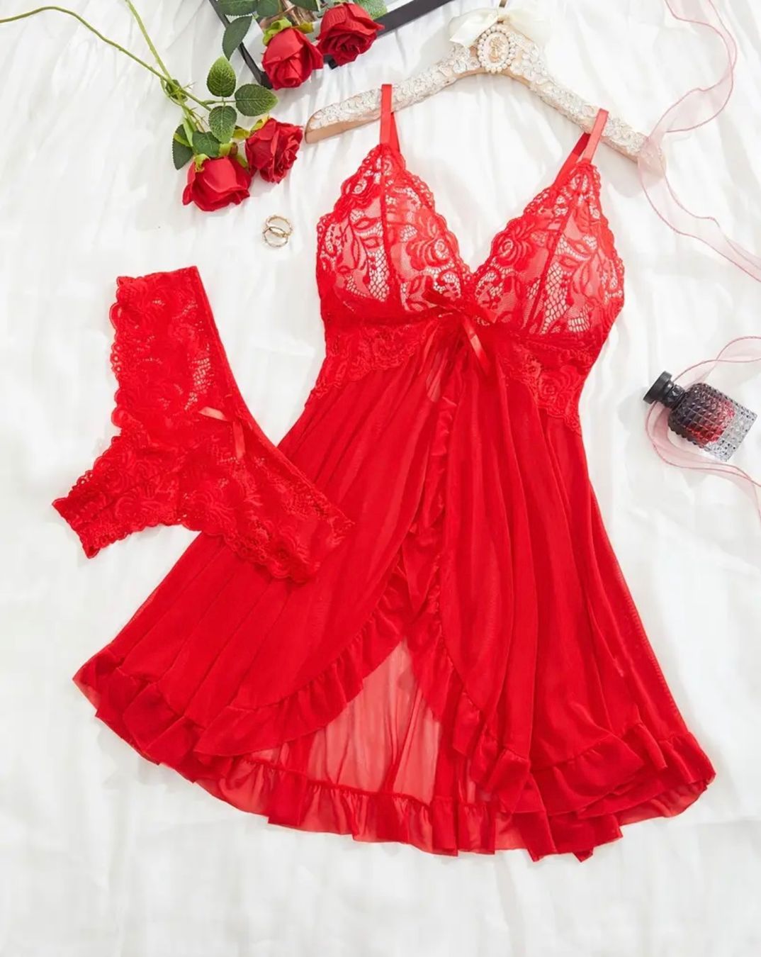 Altra biancheria intima: Negligee-Spitzennachthemd-String-Spitzen Slip-Rot - Grösse S – Nuovo (secondo la descrizione) da Teufenthal AG venduto da MeineSchatztruhe 1