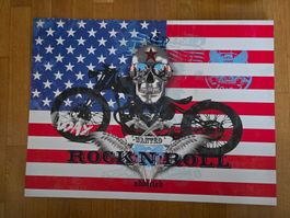 Bild auf Leinwand "USA Flagge / Motorrad / Rock N Roll"