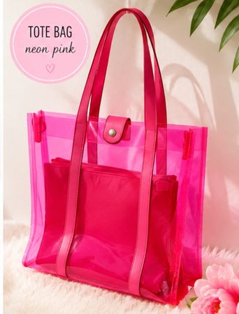 Tote Bag Neon Pink Transparent mit Innenbeutel Neu