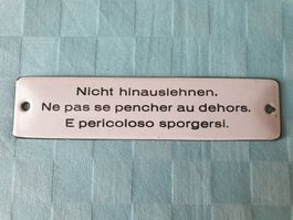 altes Email Schild Zug SBB Wagen Nicht hinauslehnen