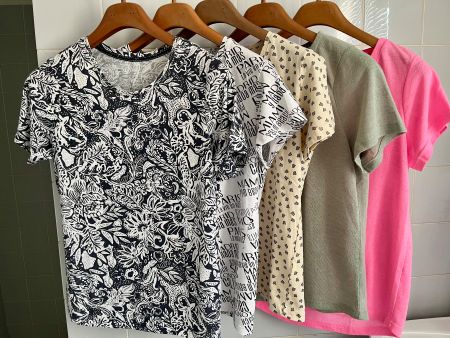 5 T.Shirt, gemustert und uni, Kurzarm, Gr.M/40