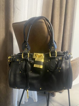 Damen Handtasche Leder Schwarz Gold CHLOE ÄHNLIC Paddington