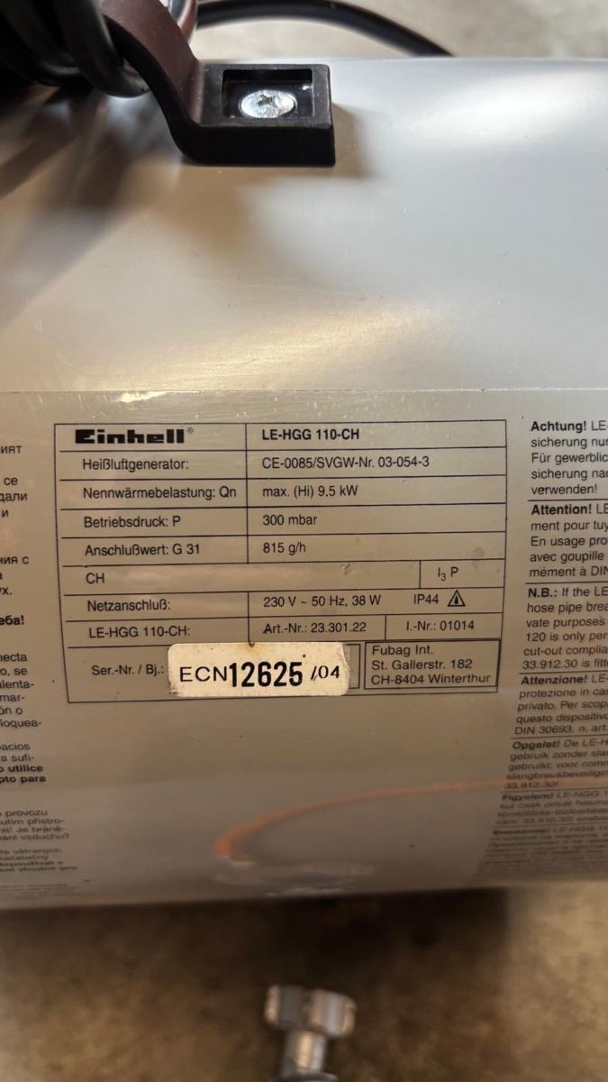 Einhell Radiateurs: Heissluftgenerator Einhell LE-HGG 110-CH 9.5 kW – D'occasion à Grellingen par NaMar25 3
