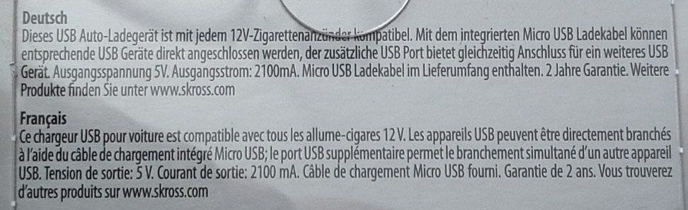 SKROSS Lecteurs & Adaptateurs: SKROSS-Adapter: Zigarettenanzünder zu USB Typ A u. Micro USB – Neuf avec emballage d'origine à Unterkulm par jenswolk 1