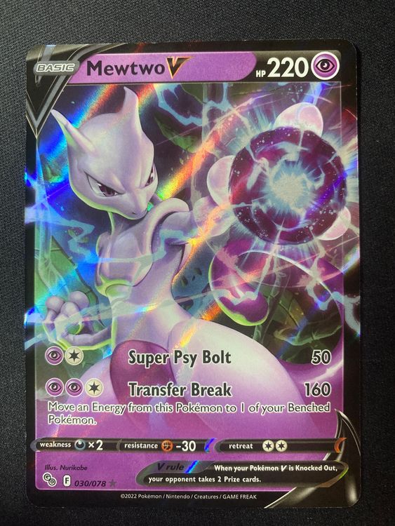 Pokemon Cards Gold Mewtwo V (030/071) Ultra Rare Rainbow Rare Holo -  Japanese Pokmon GO TCG Card - Near Mint Condition Mewtwo V Card
