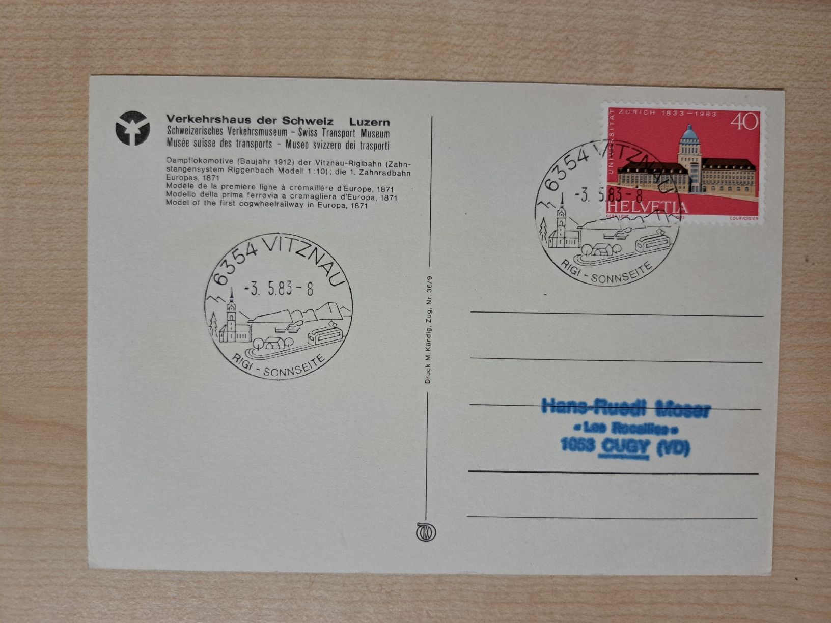 Cartoline postali: carte du Vitzau Rigi Bahn – Usato da Buttes venduto da Cafe2005 1